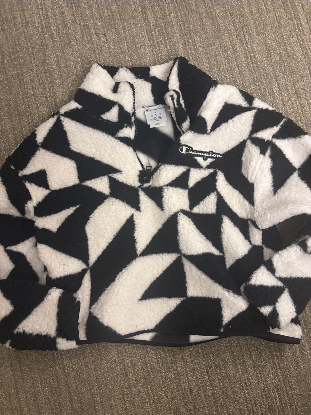 Champion Black & White Geometric Sherpa Quarter-Zip Pullover